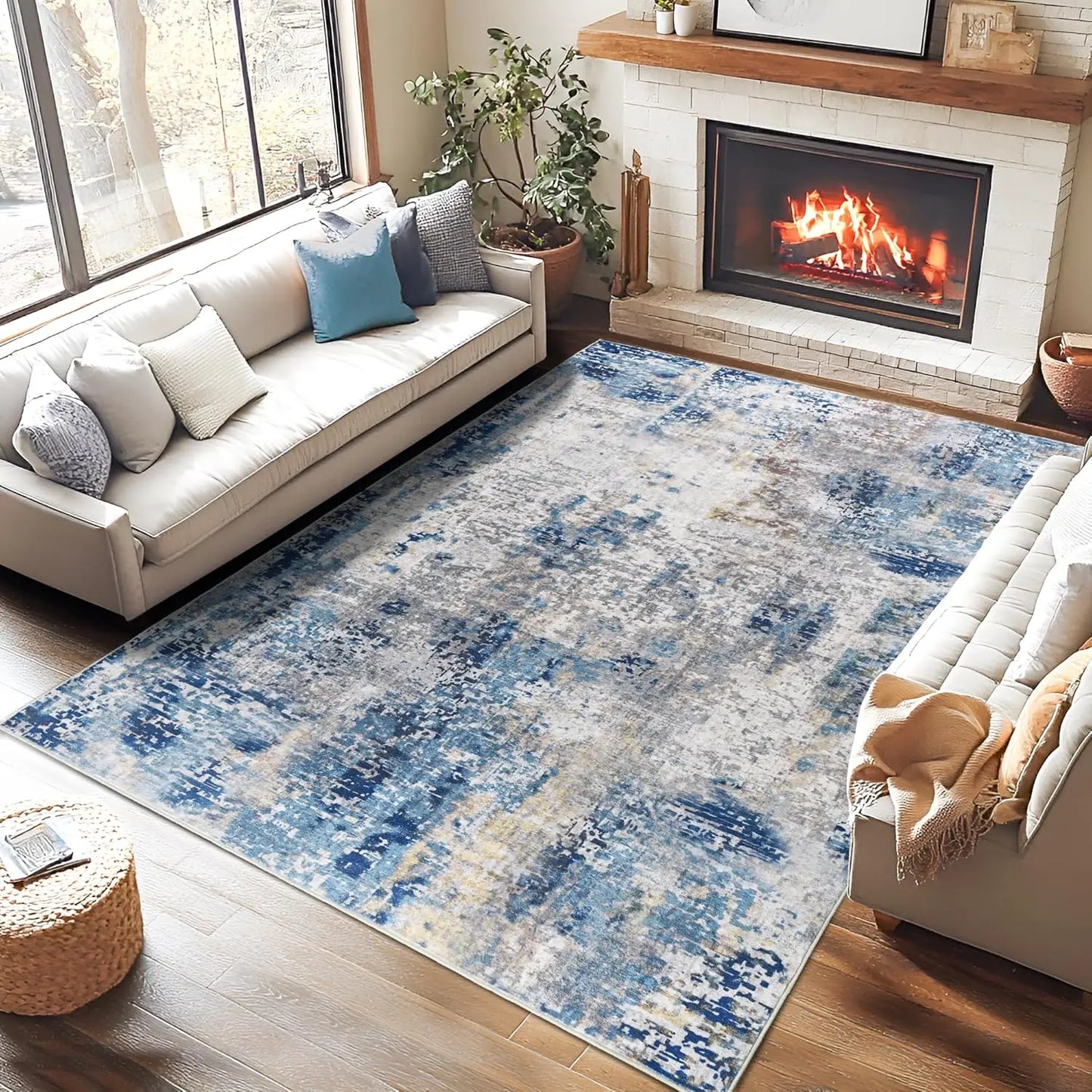Large Modern Abstract Living Room Area Rugs, Machine Washable