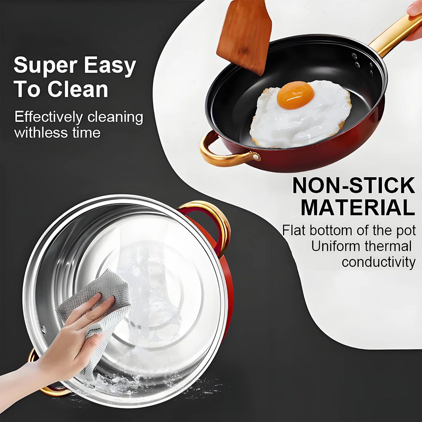 12-Piece Cookware Set, Stainless Steel, Non-Stick, ergonomic design