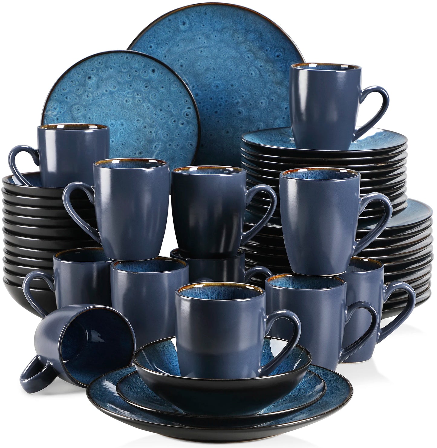 16/32/48-Piece Vintage Ceramic Blue/Brown Stoneware Set