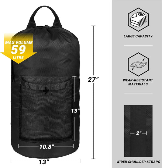Laundry Bag/Backpack with Shoulder Straps and Mesh Pockett,