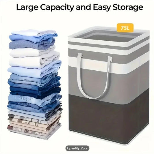 2pc Odorless Fabric Extra-Large Waterproof Laundry Hamper or Storage Bag with Extended Handles