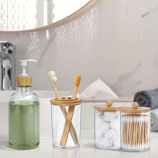 4pcs Bamboo Bathroom Accessories Set