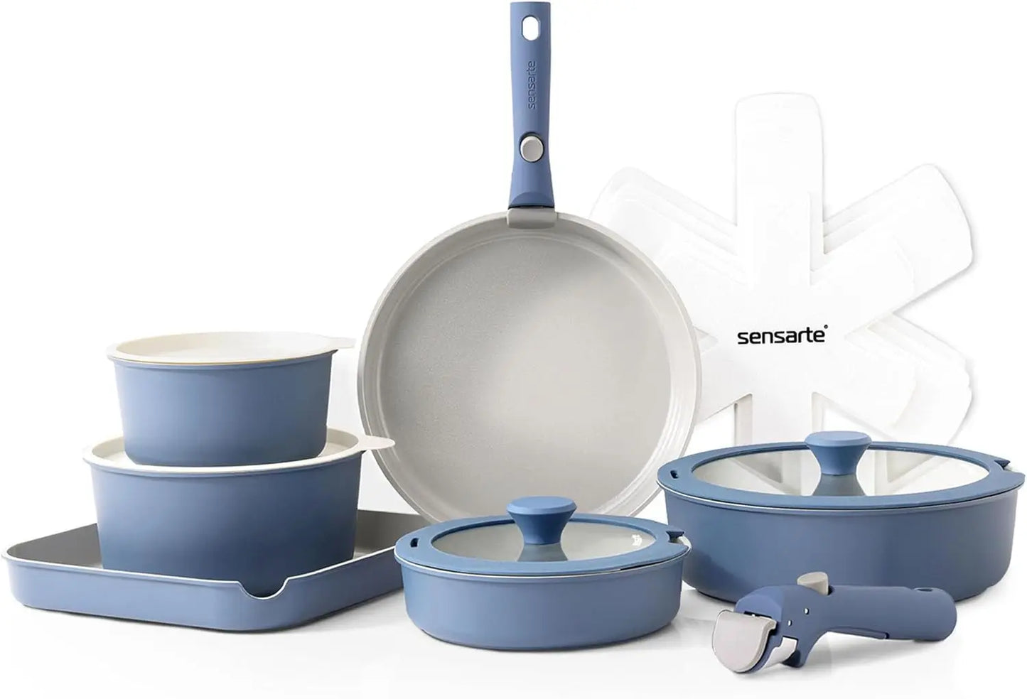 17 Piece Ceramic Cookware Set, Nonstick, Detachable Handle