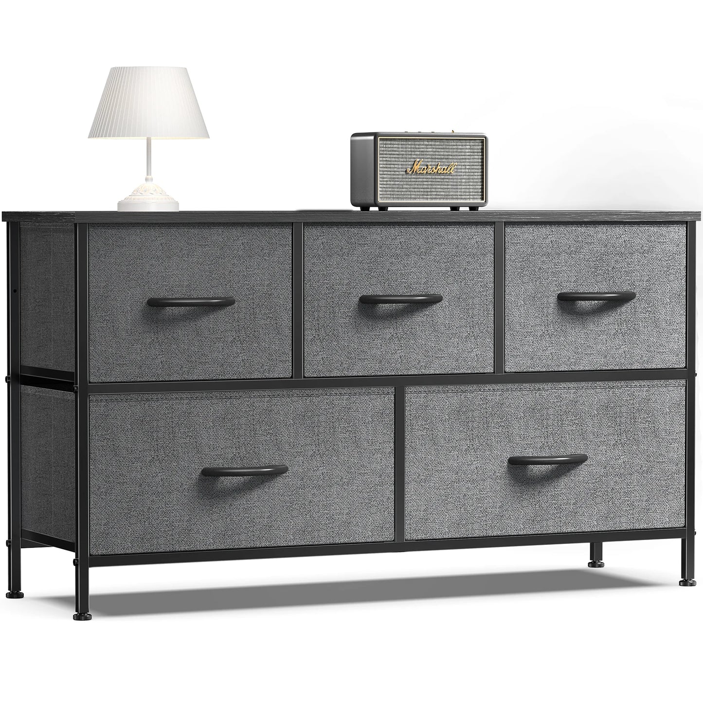 Display/Storage Cabinet With 5 Fabric Drawers Steel Frame Assembly Closet For Clothes Storage Dresser
