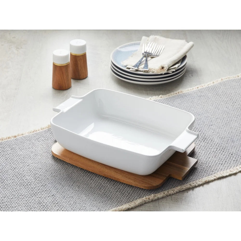 3-Ceramic Oven to Table Bakeware with Acacia Wood Lid Dishwasher Safe