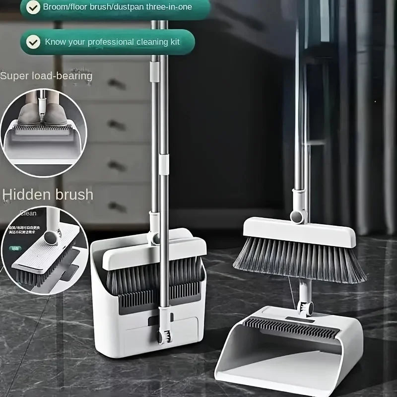 combination household long-handled dustpan and broom, with floor brush