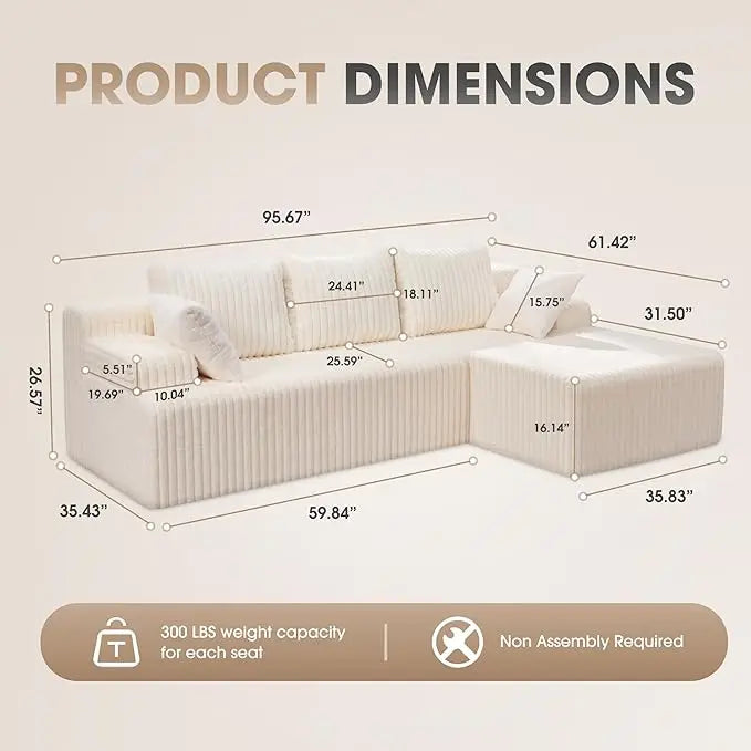 Modular L-Shaped 3-Seat Sectional Deep Seating Sofa