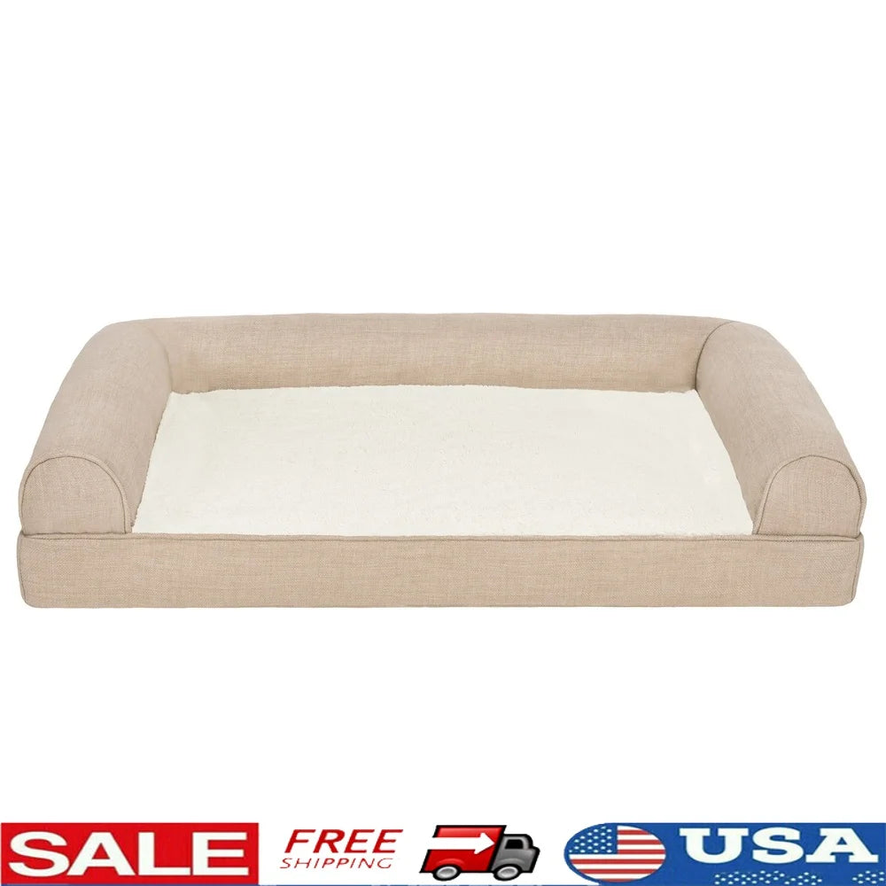 Non-Skid Base Orthopedic Pet Bed Plush Performance Linen Medium