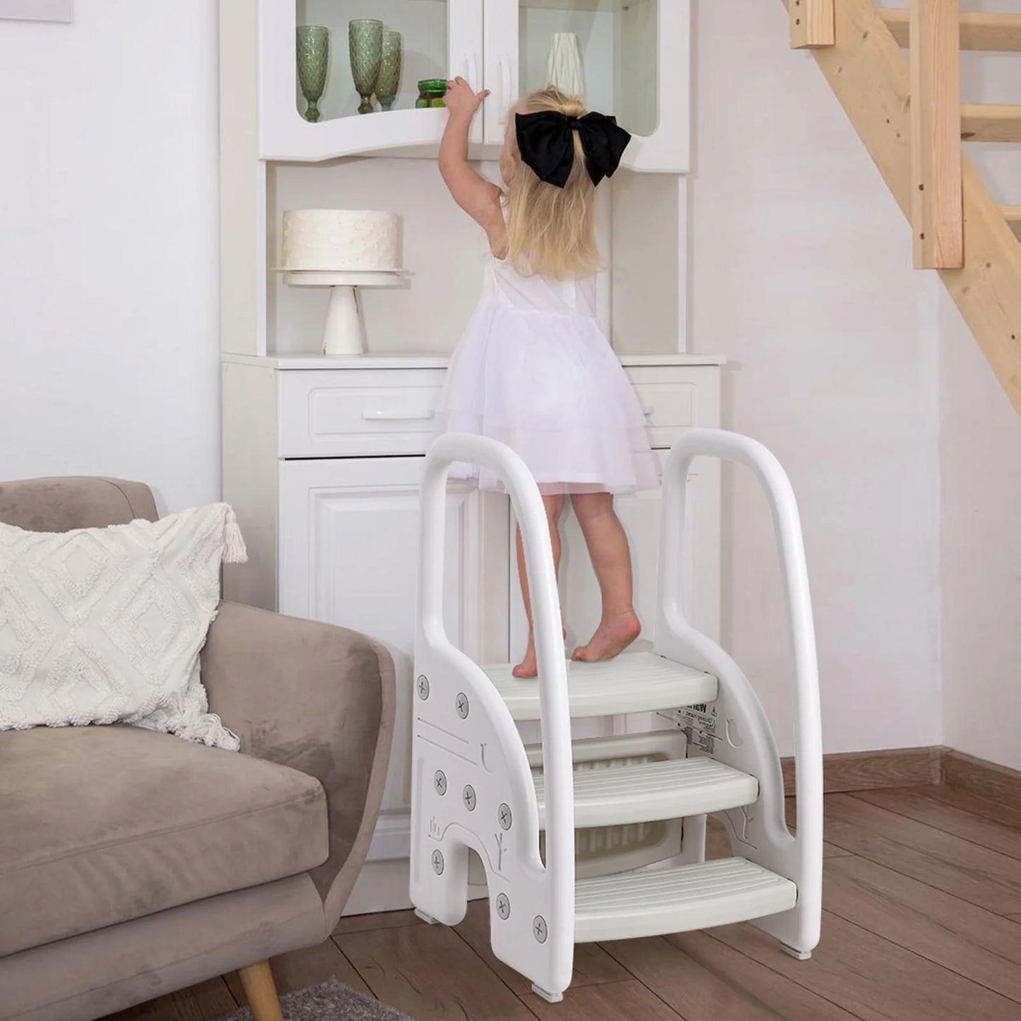 Toddler and Kids Step Stool with Handles Sides, Plastic 3 Steps, multi-use