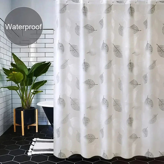 Leaf Pattern Shower Curtain Waterproof  With Rustproof Hooks