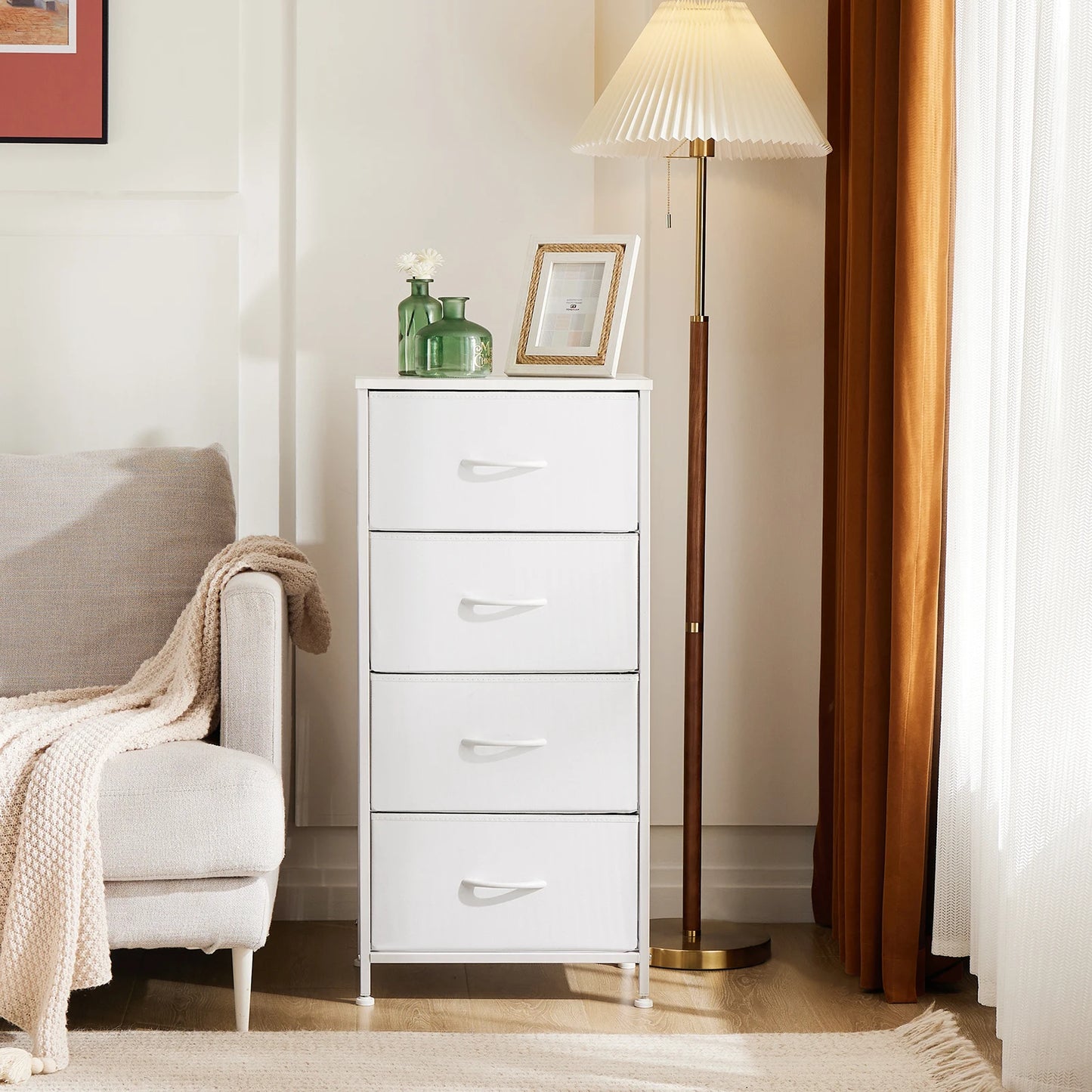 4 Fabric Draws Storage Cabinet, Steel Frame Assembly Furniture