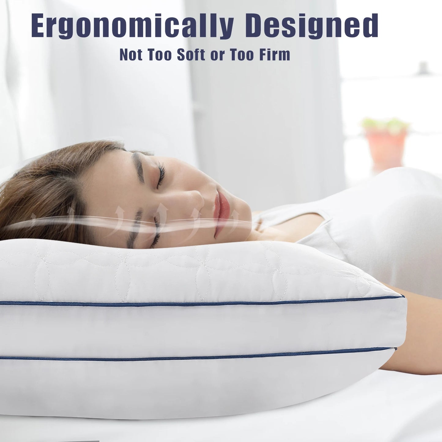 2 Pack Bed Pillows - Standard/Queen Size, Down Alternative Fill, White