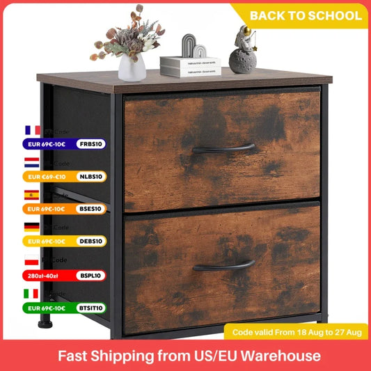 Bedside Nightstand With 2 Fabric Drawers and Lots More