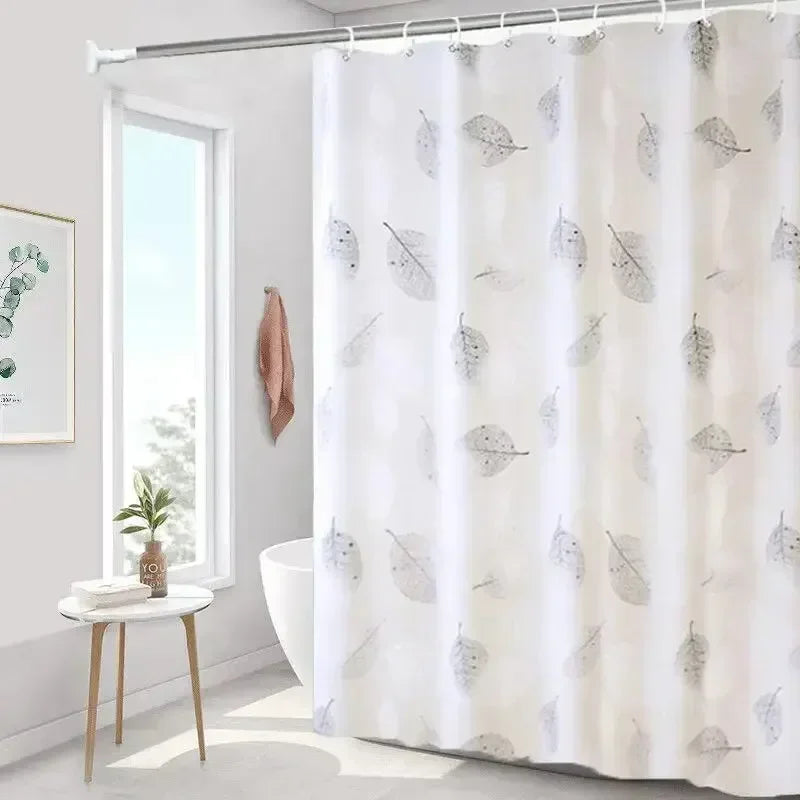 Leaf Pattern Shower Curtain Waterproof With Rustproof Hooks