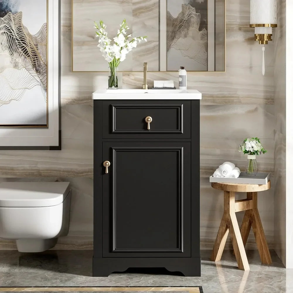 20-inch Solid Wood Vanity Set with Ceramic Sink, Free Standing Cabinet