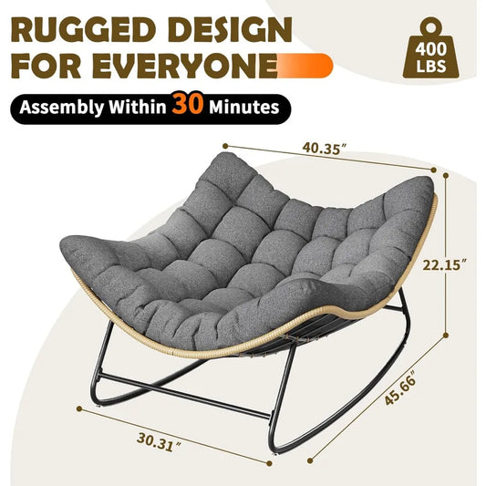 Oversized Egg Rocking Chair with Thick Cushion, Rattan Wicker