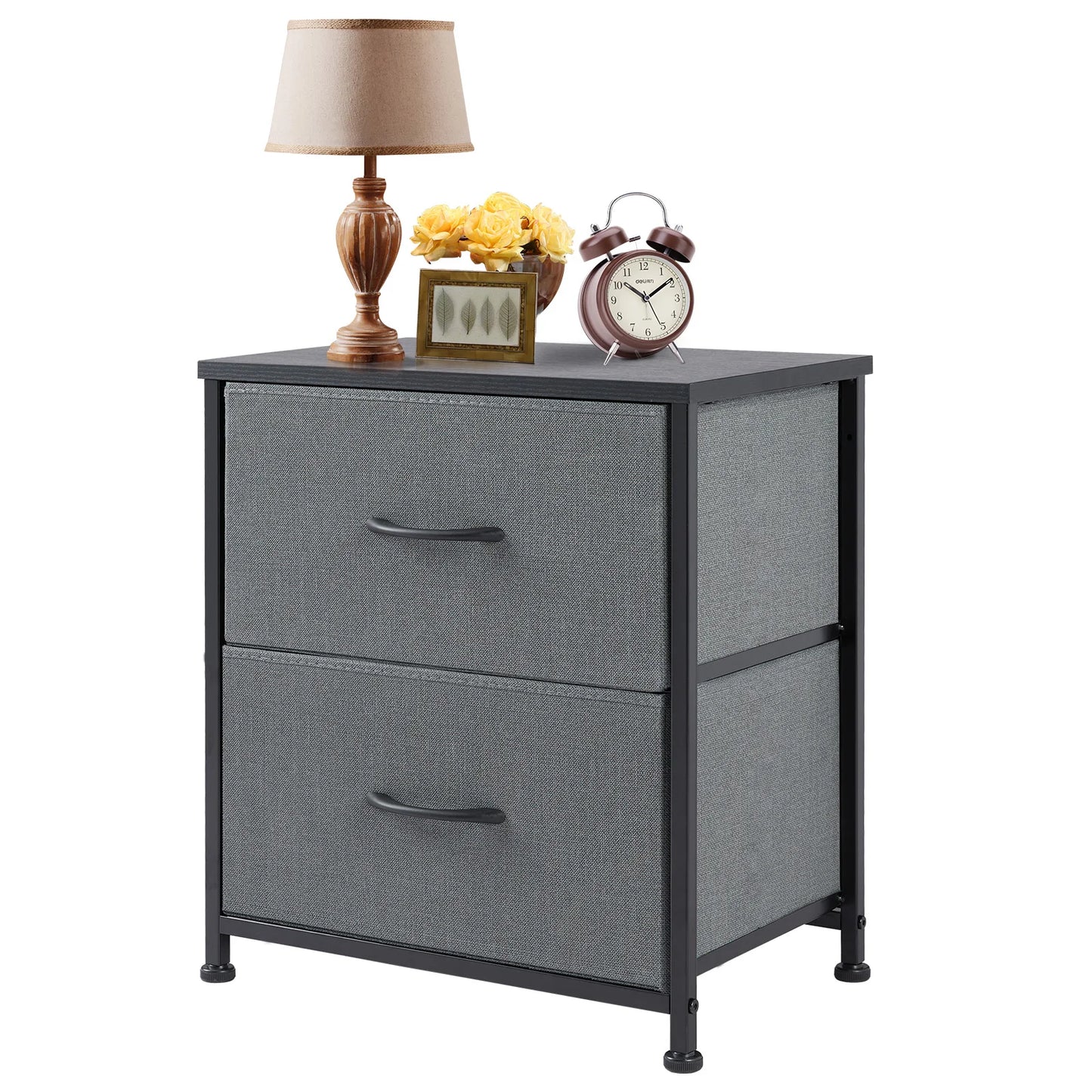 Bedside Nightstand With 2 Fabric Drawers and Lots More