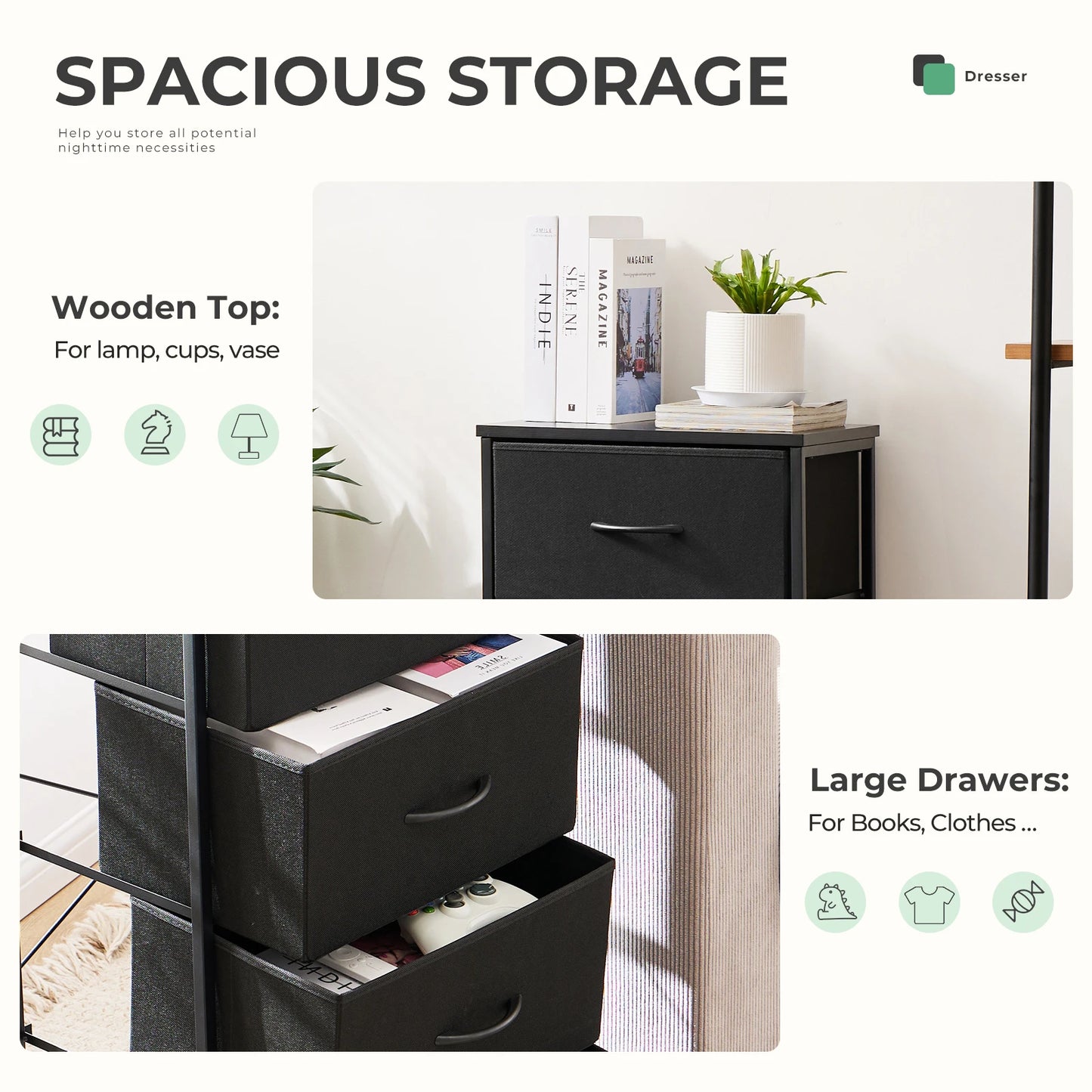 4 Fabric Draws Storage Cabinet, Steel Frame Assembly Furniture