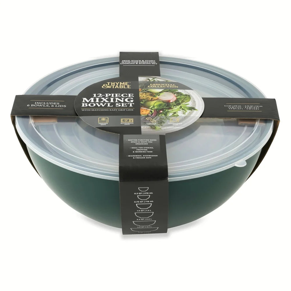 12-Piece Mixing Bowls with lids Set Microwavable Dishwasher Safe