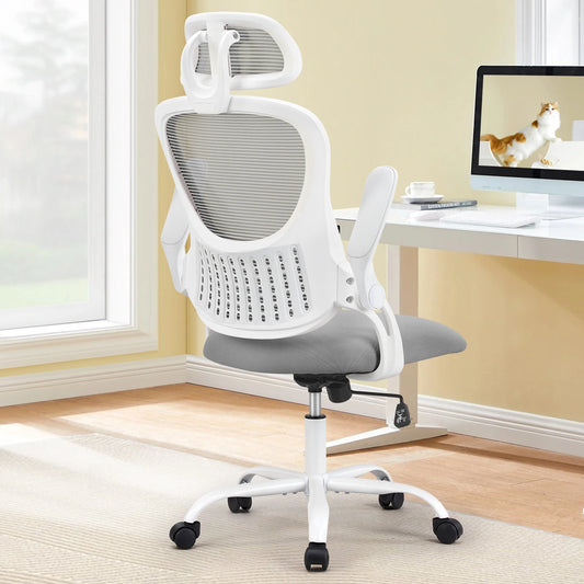 Mesh Ergonomic Office Chair Flip-up Arms Adjustable Headrests Comfortable Lumbar Support