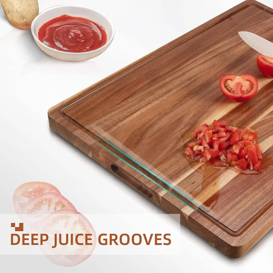 Butcher Block Cutting Board, Thick with Side Handles & Water Grooves