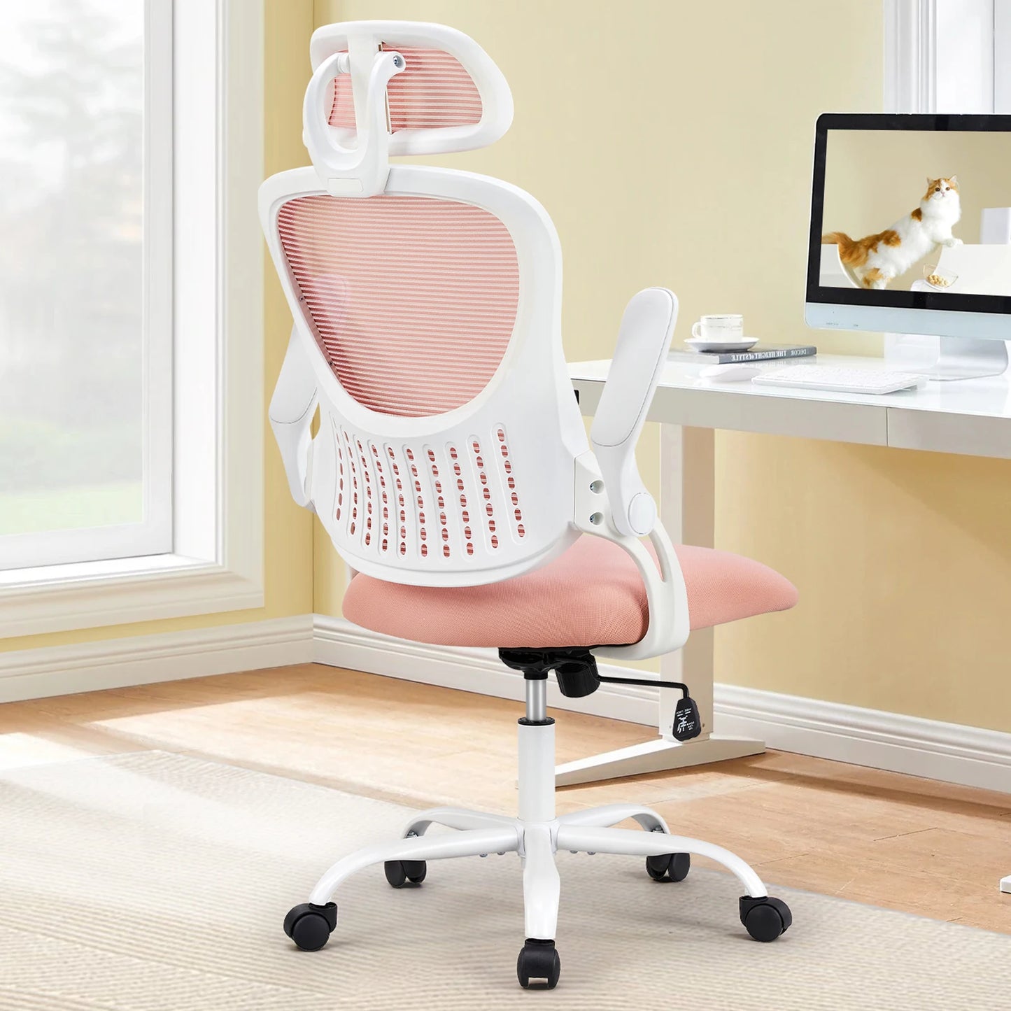 Mesh Ergonomic Office Chair Flip-up Arms Adjustable Headrests Comfortable Lumbar Support