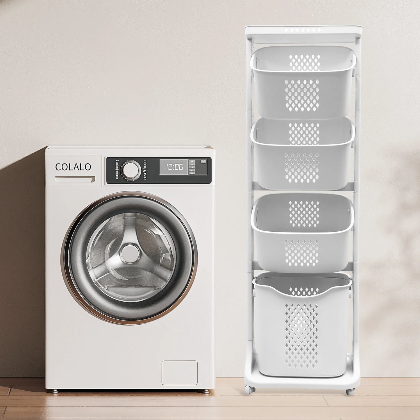 Plastic 2/4 Tier Laundry Basket Cart Removable Storage with 4 Wheels