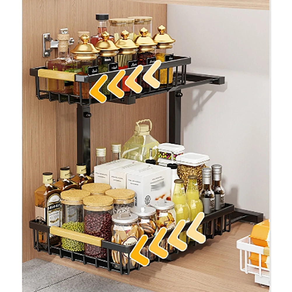 Carbon steel 2-Tier Pull Out Under Sink Storage Shelf