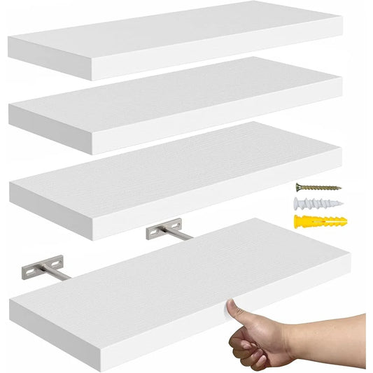 Floating Wall Shelves Set of 4 Rustic MDF, Easy Installation Space Saving