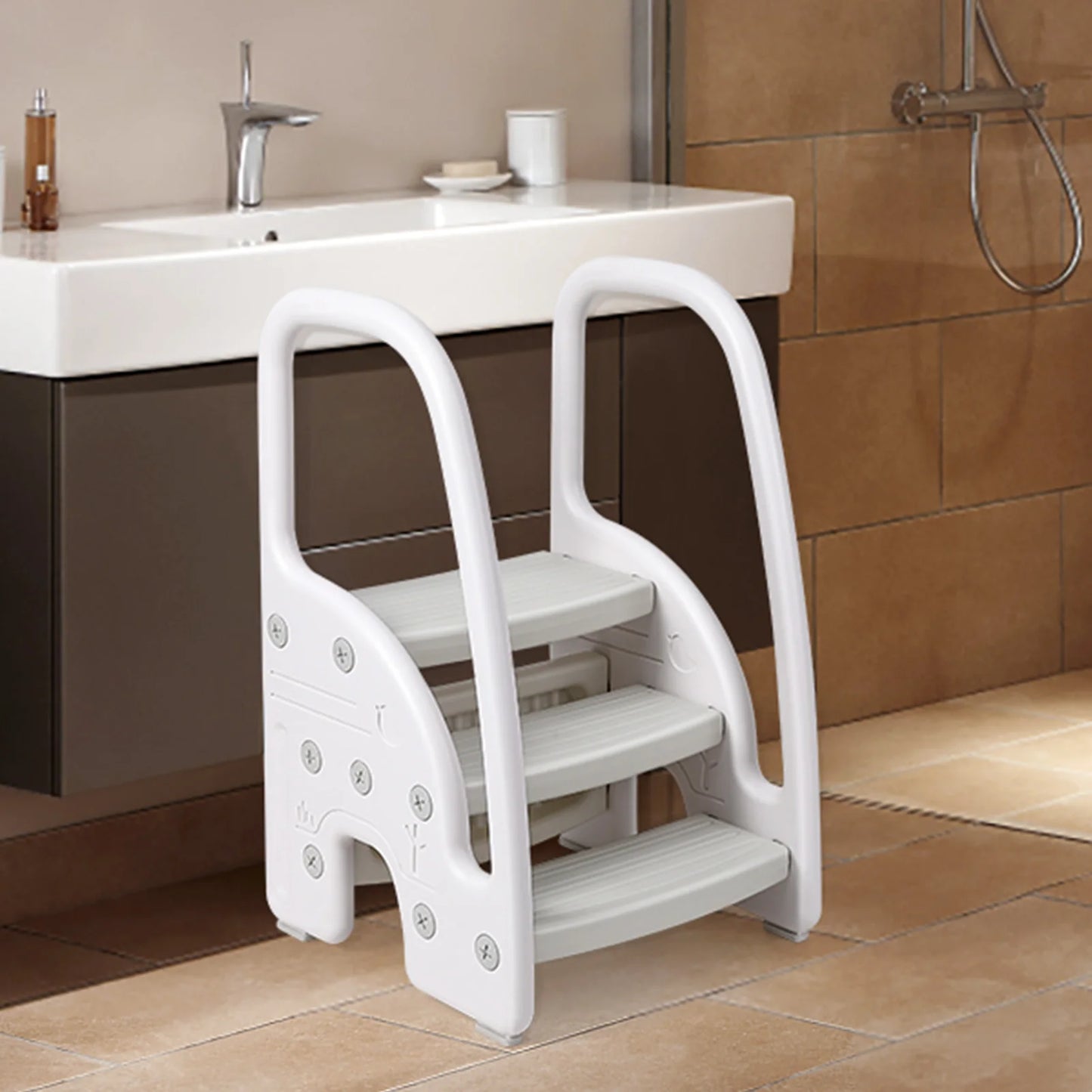 Toddler and Kids Step Stool with Handles Sides, Plastic 3 Steps, multi-use