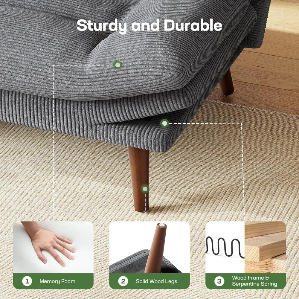 Futon Sofa Bed with Adjustable Backrest & Armrests