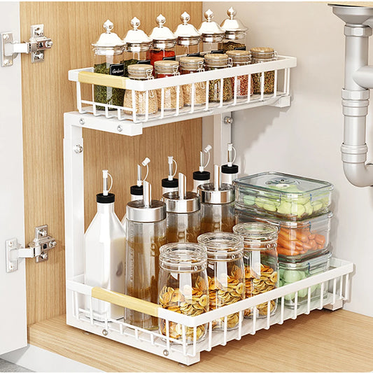 Carbon steel 2-Tier Pull Out Under Sink Storage Shelf