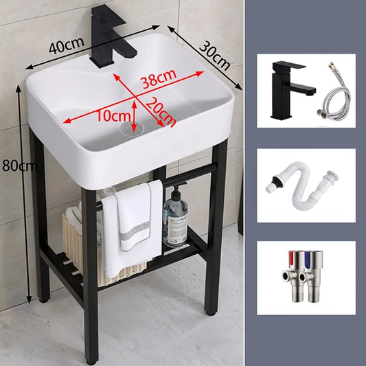 Ceramic Free Standing Wash Basin with Stainless Steel Metal