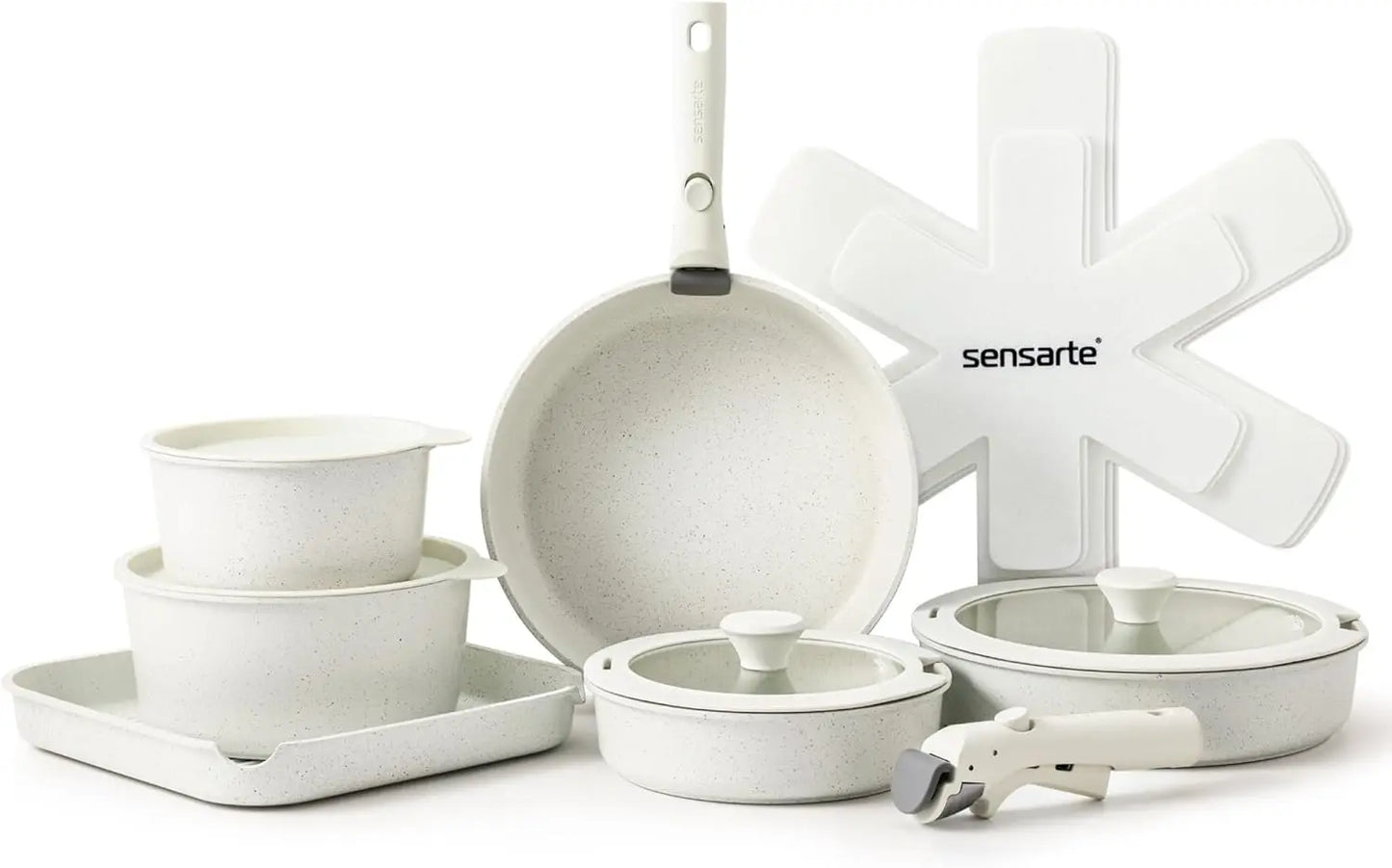 17 Piece Ceramic Cookware Set, Nonstick, Detachable Handle