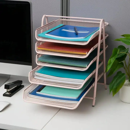 Pink 5-Tier Paper Tray, Made of Metal