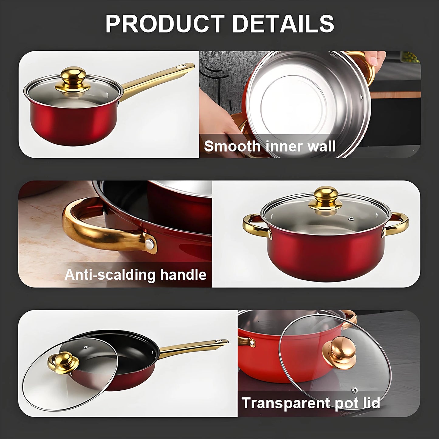 12-Piece Cookware Set, Stainless Steel, Non-Stick, ergonomic design