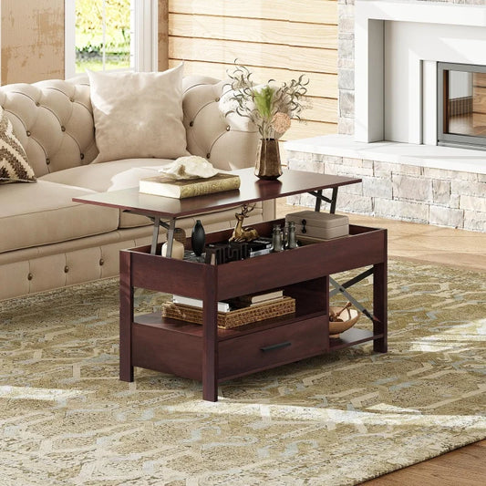 Lift Top Coffee Table with Hidden Compartment/ Storage/ Drawers and Shelf