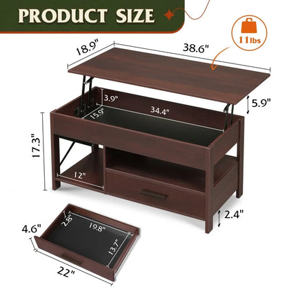 Lift Top Coffee Table with Hidden Compartment/ Storage/ Drawers and Shelf
