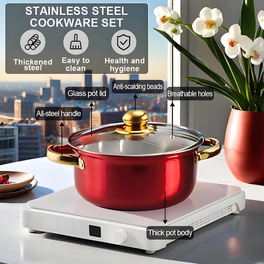 12-Piece Cookware Set, Stainless Steel, Non-Stick, ergonomic design