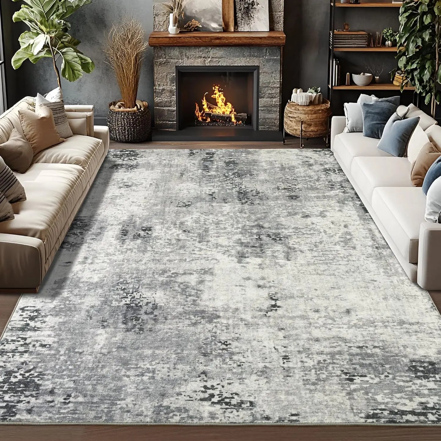 Large Modern Abstract Living Room Area Rugs, Machine Washable