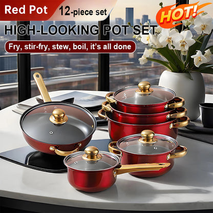 12-Piece Cookware Set, Stainless Steel, Non-Stick, ergonomic design