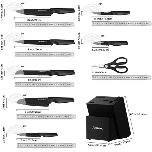 Kitchen Knife Set with Built-in Sharpener Block, 15 Pieces Stainless Steel