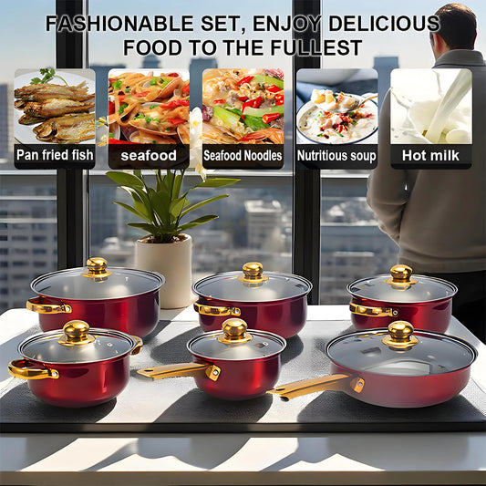 12-Piece Cookware Set, Stainless Steel, Non-Stick, ergonomic design