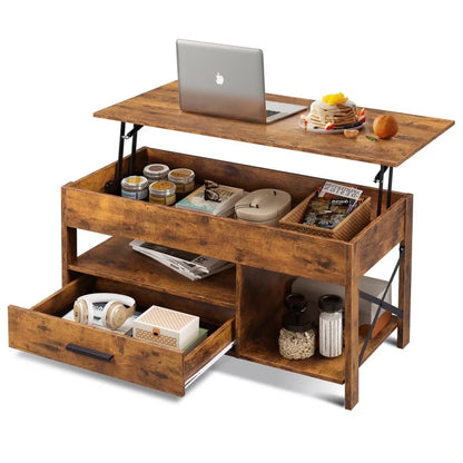 Lift Top Coffee Table with Hidden Compartment/ Storage/ Drawers and Shelf