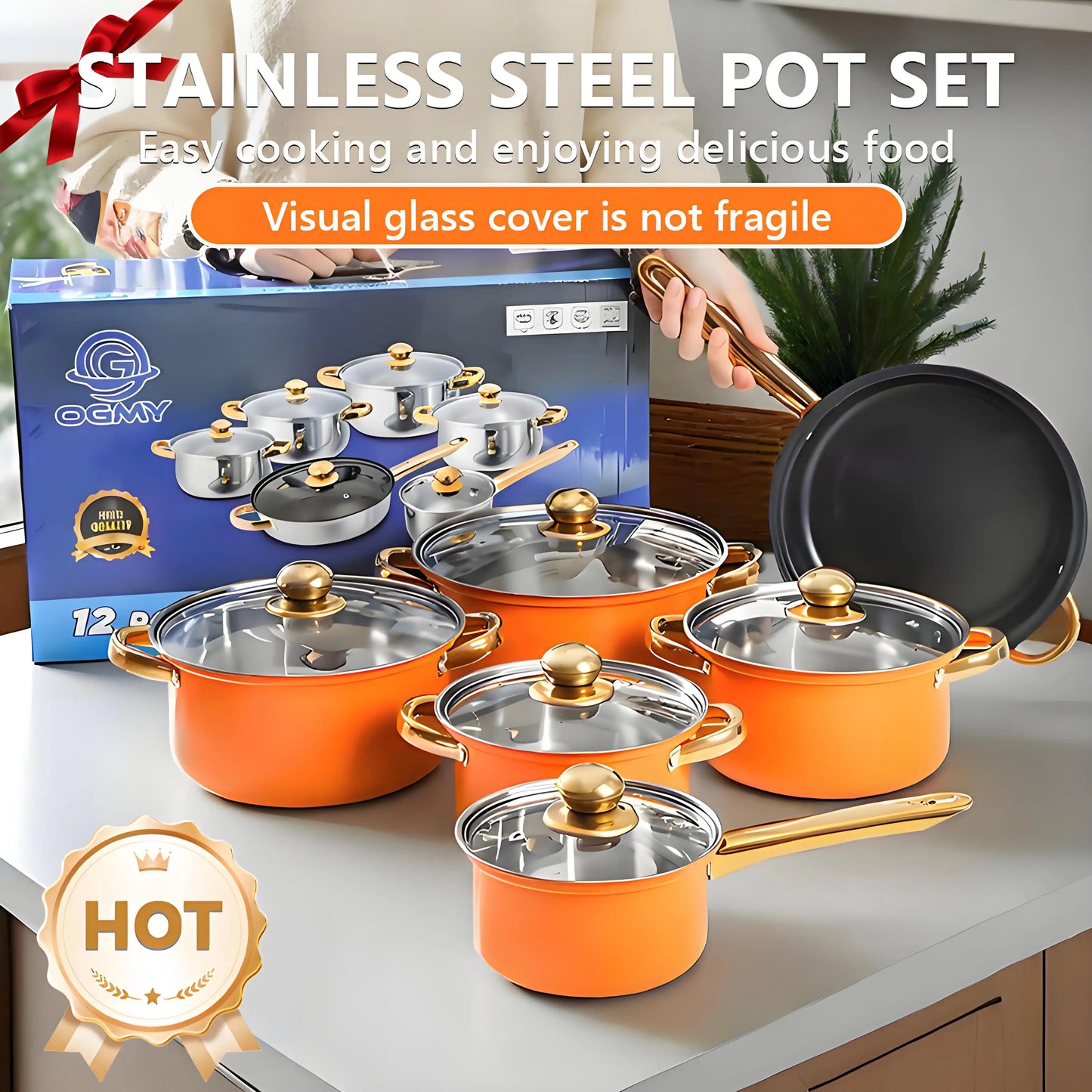 12-Piece Cookware Set, Stainless Steel, Non-Stick, ergonomic design