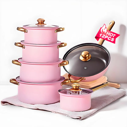 12-Piece Cookware Set, Stainless Steel, Non-Stick, ergonomic design