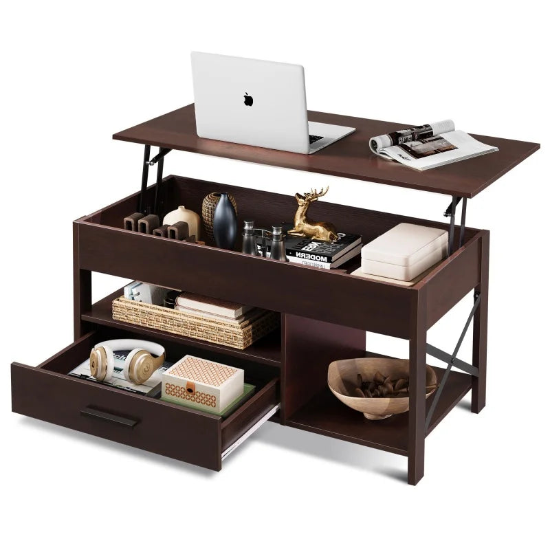 Lift Top Coffee Table with Hidden Compartment/ Storage/ Drawers and Shelf