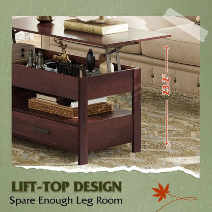 Lift Top Coffee Table with Hidden Compartment/ Storage/ Drawers and Shelf