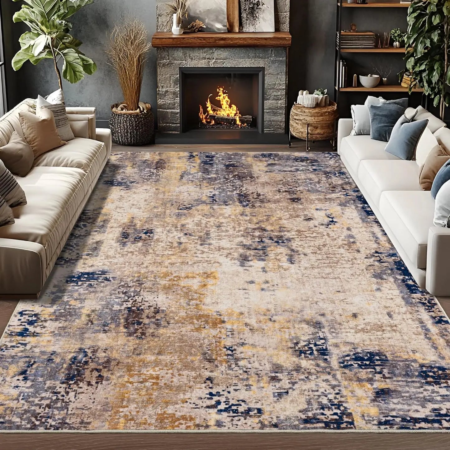Large Modern Abstract Living Room Area Rugs, Machine Washable
