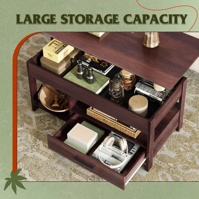 Lift Top Coffee Table with Hidden Compartment/ Storage/ Drawers and Shelf
